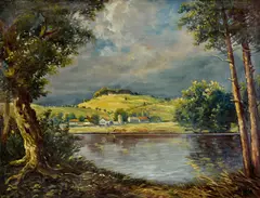 Krajina z južných Čiech by Antonín Hála, Okolo 1940, Olej na kartóne, sold Dec 2013