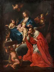Carlo Maratta, Madona s Ježiškom, sv. Jánom Krstiteľom a sv. Karolom Boromejským, Okolo 1710-20, Olej na plátne