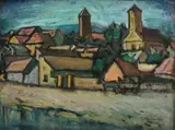 František Reichentál, Domy, Okolo 1947, Olej na plátne