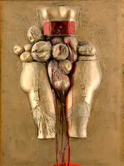 Ivan Štěpán, Tri rany za korunu, z cyklu Sprofanované torzá, 1964-65, Asambláž
