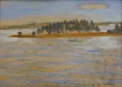 Orest Dubay, Krajina, 1947, Pastel, akvarel, kombinácia techník na kartóne