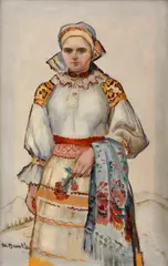 Martin Benka, Žena s kvietkom, Okolo 1942, Olej na plátne