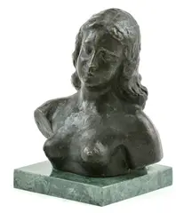 Poprsie dievky by Július Bártfay, Neskoršia edícia, Bronz, mramorový podstavec, sold Sep 2013