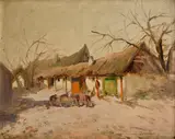György Németh, Kŕmenie koní, Okolo 1935, Olej na plátne