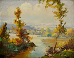 Ludvík Dobeš, Krajina z južnej Moravy, Okolo 1950, Olej na kartóne
