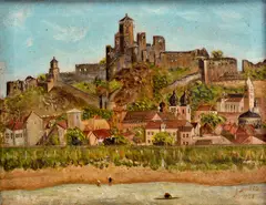 Josef Dvořák, Pohľad na starý Trenčín, 1928, Olej na plátne