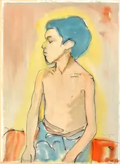 Ladislav Čemický, Chlapec s modrými vlasmi, 1946, Akvarel na papieri