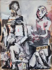 Koloman Sokol, Traja, 1979, Tempera, gvaš, koláž, kombinácia kresbových techník na papieri