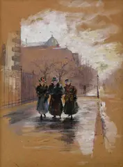 Dámy na prechádzke by Antal Neogrády, 1898, Akvarel, beloba na papieri, sold Jun 2013