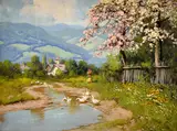 Husiarka pri potoku by László Neogrády, Okolo 1935, Olej na plátne, sold Jun 2013