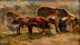 Carolus Pallya, S povozom, Okolo 1930, Olej na kartóne