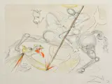 Salvator Dali, Svätý Juraj a drak, Okolo 1950, Lept na papieri. 12/150