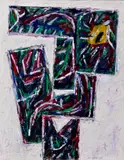 Jan Kotik, Pseudofigura, 1985, Akryl, piesok, lepenka na plátne
