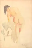 Ženský akt zozadu by Palugyay Zolo, 1934, Akvarel, uhoľ na papieri, sold Jun 2013
