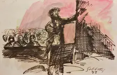 Ján Želibský, Koncert v Lorete, 1943, Tuš, akvarel na papieri