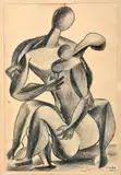 Honorio García Condoy, Milenci (štúdia k soche), 1948, Uhoľ, beloba na papieri
