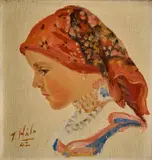 Važecké dievča z profilu by Jan Hála, 1942, Olej na plátne, dublované, sold Apr 2013