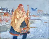 Važecká priadka v zime by Jan Hála, 1931, Olej na plátne, dublované, sold Apr 2013
