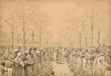 Broskyňový trh v Kecskeméte by Ladislav Mednyánszky, Okolo 1885, Tuš, papier, sold Apr 2013