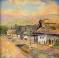 Viktor Krupec, Dedina, Okolo 1945, Pastel na kartóne