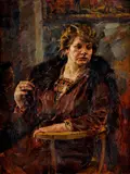 Gustáv Mallý, Portrét manželky, 1926, Olej na vrecovine