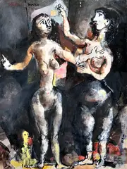 Koloman Sokol, Bitka žien, 1981, Tempera, gvaš na papieri