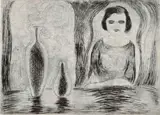 Mikuláš Galanda, Žena pri stole, 1923, Lept na papieri (neskoršia edícia)