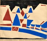 Ernest Zmeták, Zima v Lendaku, 1965, Farebný drevorez na papieri (173/200)