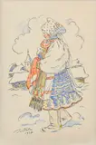 Jan Hála, V zime do kostola, 1937, Akvarel na papieri