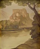 Ľudovít Križan, Pohľad na Oravský hrad, 1935, Olej na plátne