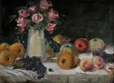 František Gyurkovits, Zátišie s kvetmi a ovocím, Okolo 1930, Olej na lepenke