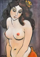 Emil Bačík, Poloakt ženy, Okolo 1960, Pastel na papieri