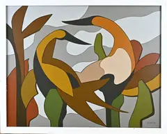 Klaas Bernink, Twee vogels, Acryl op linnen