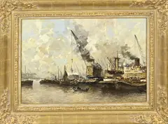 M. de Jongere, Haven Rotterdam, Olieverf op linnen