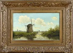 W.H. Jintes, Hollands landschap, Olieverf op paneel