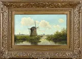 W.H. Jintes, Hollands landschap, Olieverf op paneel
