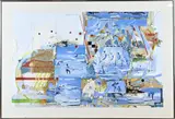 Sam Middleton, Mixed media collage met surfers, Gemengde techniek op papier
