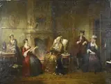 H.E. Reijntjes, Edel gezelschap in interieur, Olieverf op paneel