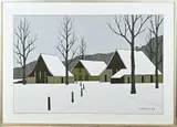 Klaas Bernink, Boerderij in Denekamp in de sneeuw, Lithografie, 1979