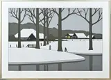 Klaas Bernink, Boerderijen Twickel in de sneeuw, Lithografie, 1981