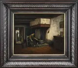 van Harlingen, Boerin bij haardplaats, Olieverf op linnen