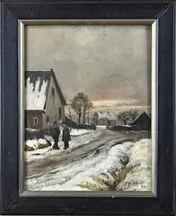 Gerard Krol, Winteravond, Olieverf op schilderskarton