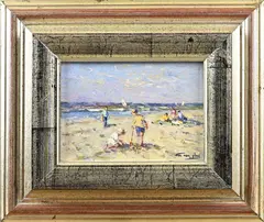 Niek Van der Plas, Hollands strandgezicht, Olieverf op paneel