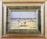 Niek Van der Plas, Hollands strandgezicht, Olieverf op paneel