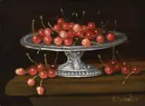 C. Cornelisz, Tazza met bosbessen, Olieverf op paneel