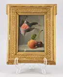 Monogram A.B., Vogel met abrikoos en kersen, Olieverf op paneel