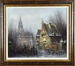 Winters stadsgezicht by Gerard Nijland, Olieverf op linnen, sold Jun 2026