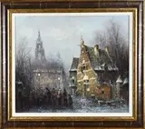 Gerard Nijland, Winters stadsgezicht, Olieverf op linnen