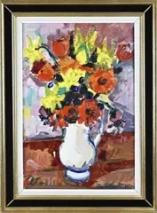 Charles Badoisel, Kan met bloemen, Olieverf op linnen