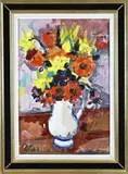 Charles Badoisel, Kan met bloemen, Olieverf op linnen